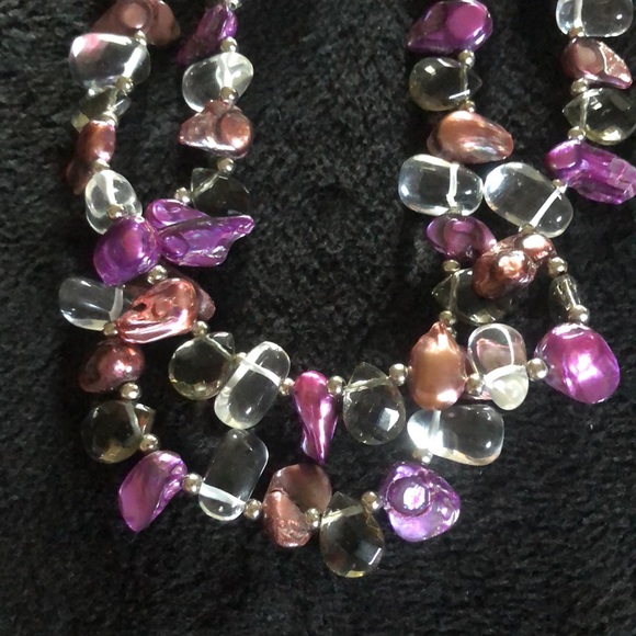 Amethyst crystal, crystal & abalone necklace